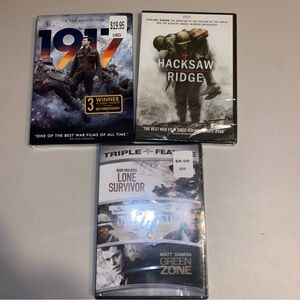 1917, Hacksaw Ridge, Lone Survivor & Green Zone DVD Set brand new sealed